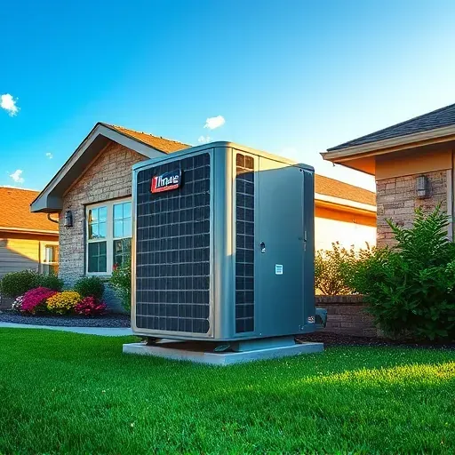 Modern HVAC system beside a suburban home in Blue Mound, TX, surrounded by vibrant landscaping and bright sunlight.