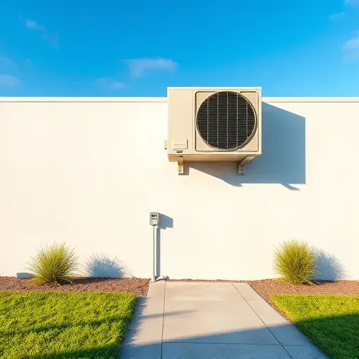 Freshly repaired outdoor AC unit in Sanger, TX, with lush backyard, vibrant plants, and bright sunny sky.