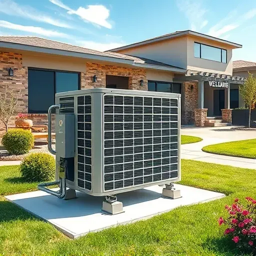 Sleek air conditioning unit in Northlake TX surrounded by lush landscaping and modern home on a sunny day.