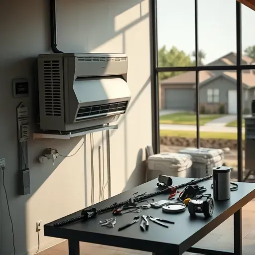 Professional air conditioning repair scene in Pecan Acres TX with a wall-mounted AC unit, tools, and a clean, organized workspace