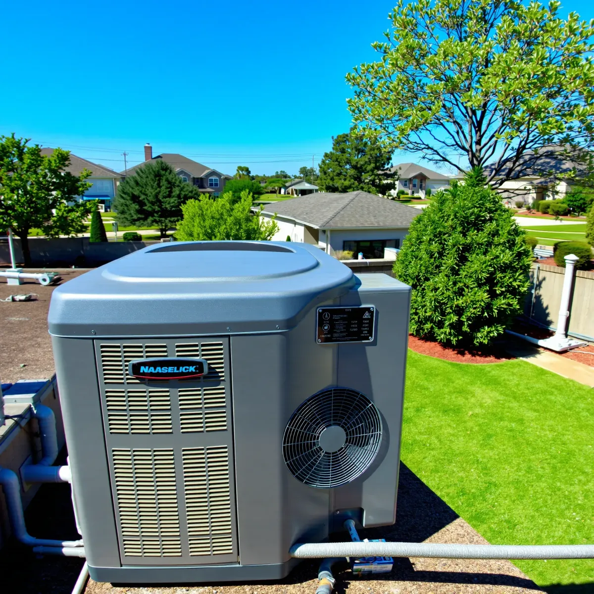 A technician installing HVAC unit in Roanoke, TX during the day.