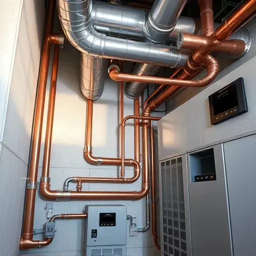 HVAC system in Haltom City, TX with polished copper ducts, modern thermostats, and energy-efficient units.