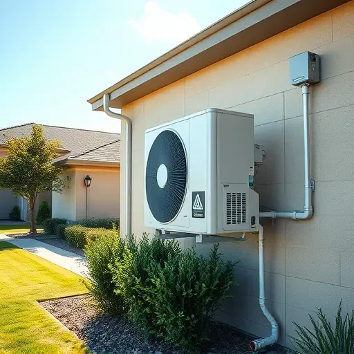 Modern air conditioning unit on exterior wall of a well-maintained suburban home under a sunny blue sky in Saginaw Texas