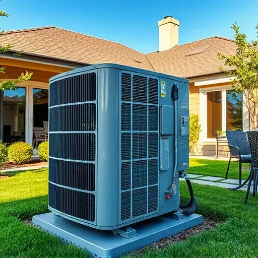 Freshly repaired outdoor air conditioning unit in Burleson Texas with neat home, lush landscaping, and clear blue sky
