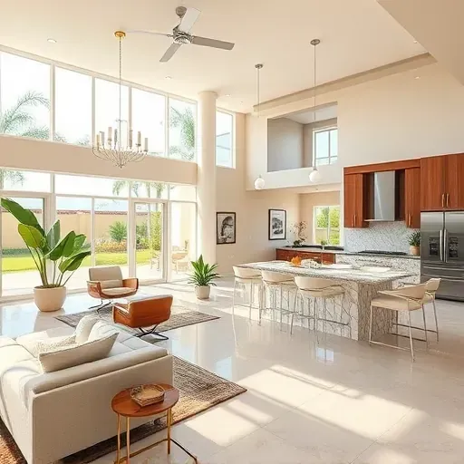 Spacious, elegant living area in Whole-Home Remodeling Jupiter FL with natural light, modern furnishings, and lush greenery.