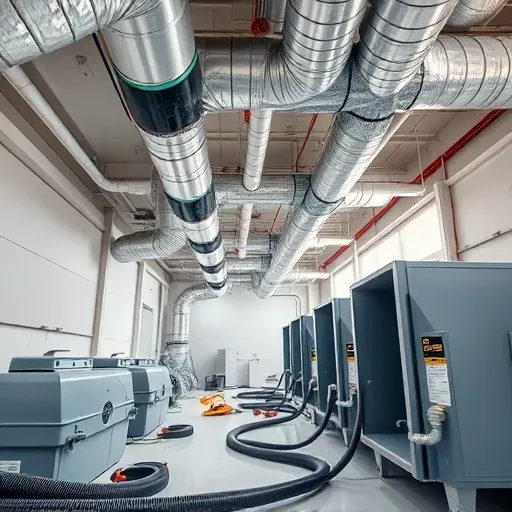 Clean organized duct cleaning workspace in Fort Worth with sealed air ducts, industrial tools, and professional setup