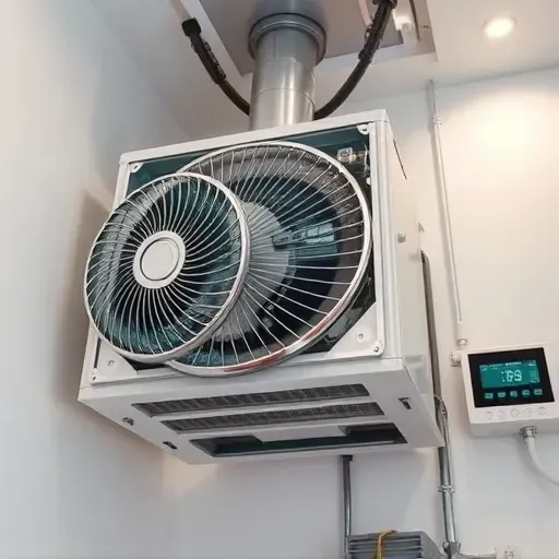 Close-up of a clean, organized air conditioning unit with polished filters, neat wiring, and modern control panel in a professional utility room