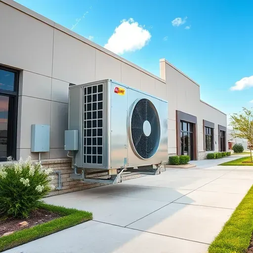 Modern commercial building in Weatherford, TX with a sleek HVAC system, landscaped surroundings, and a clear sunny sky.