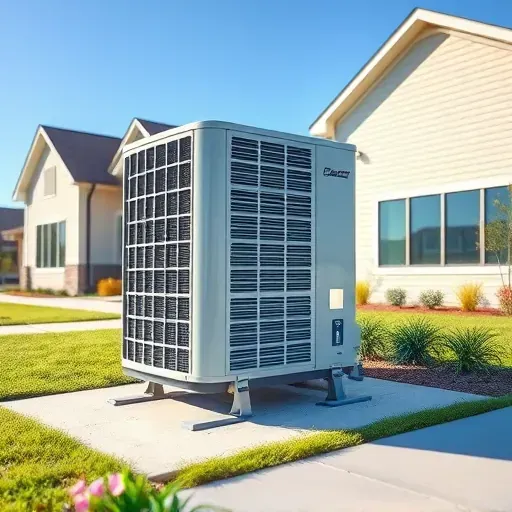 Repaired outdoor air conditioning unit in Lake Worth, TX, installed on a paved pad with landscaping and a modern home.