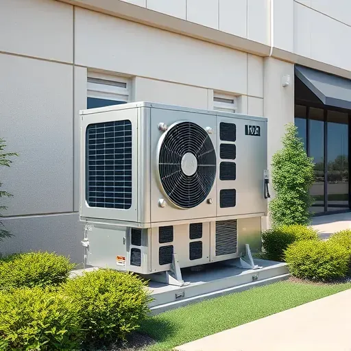 Modern HVAC unit on a commercial building in Kennedale, TX, surrounded by green shrubs and neat landscaping.