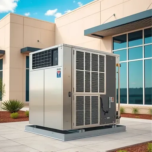 Outdoor HVAC unit in Horseshoe Bend, TX with landscape, rolling hills, and blue sky, showcasing quality installation.