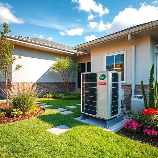 Modern HVAC installation in Lakeside TX beside a landscaped yard with flowers and clear skies showcasing sleek design.