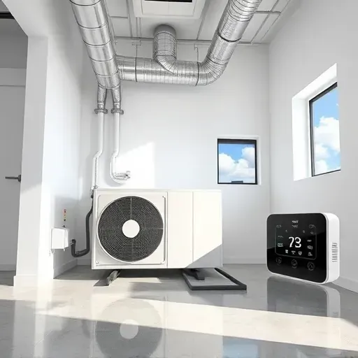 Sleek HVAC system installed in modern Watauga TX home, showcasing clean design with exposed ductwork in utility room.