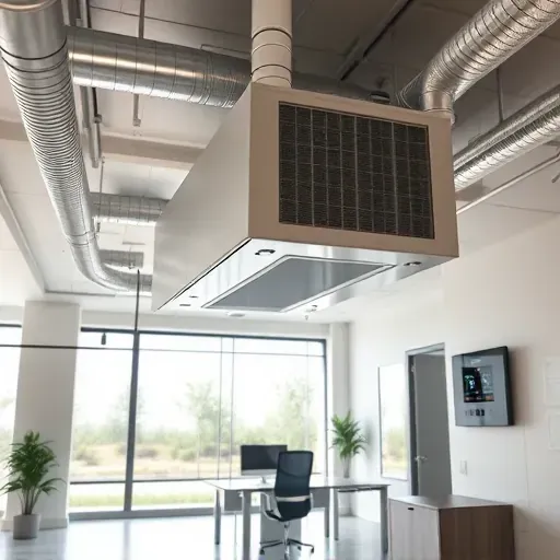 HVAC system installed in a modern Burleson TX office showcasing sleek units, clean ductwork, and a digital thermostat.