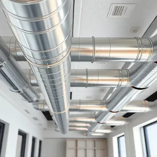Clean polished metallic air duct system with precise connections inside a modern interior in Fort Worth TX
