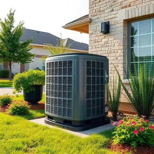Serviced outdoor AC unit outside a modern home in Haslet, TX, surrounded by landscaped greenery and vibrant flowers.