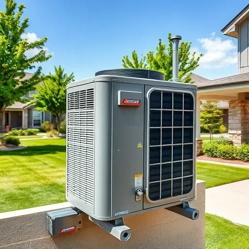 Freshly repaired outdoor air conditioning unit on a modern home in Saginaw, TX, with lush greenery and clear blue sky.