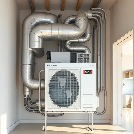 Modern HVAC system with digital controls, polished metals, and neat ducts in a clean technical room.
