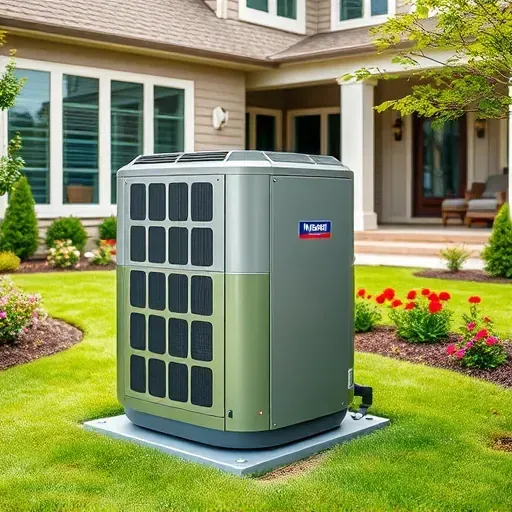 Modern HVAC unit installed in a Burleson backyard with lush landscaping, sleek design, and a contemporary home backdrop.