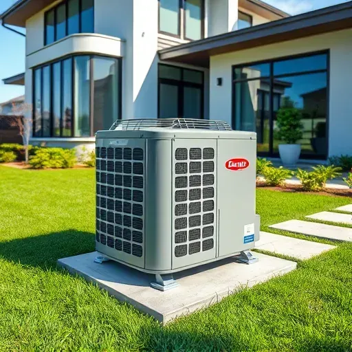 Freshly serviced outdoor AC unit on a modern home in Lake Dallas, TX, surrounded by a lush garden and clear sky.