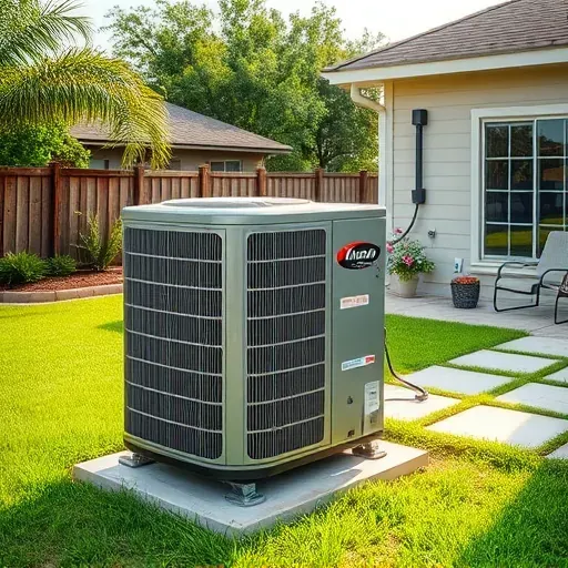Freshly repaired air conditioning unit outdoors on a modern home in Saginaw TX with clean surfaces and lush backyard.