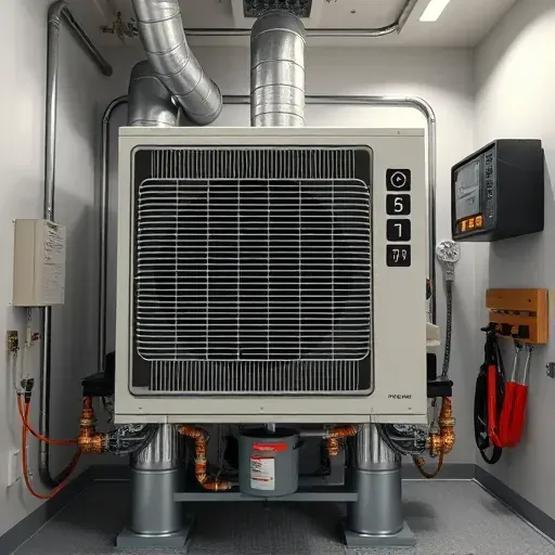 Modern mechanical room featuring a repaired air conditioning unit, organized space, digital gauges, and technician toolkit.