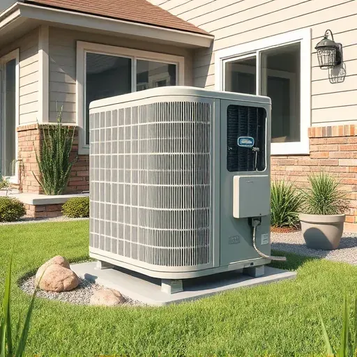 Professional outdoor AC unit in Justin, TX, with landscaped yard, modern home, and clear wiring, showcasing HVAC repair setup.
