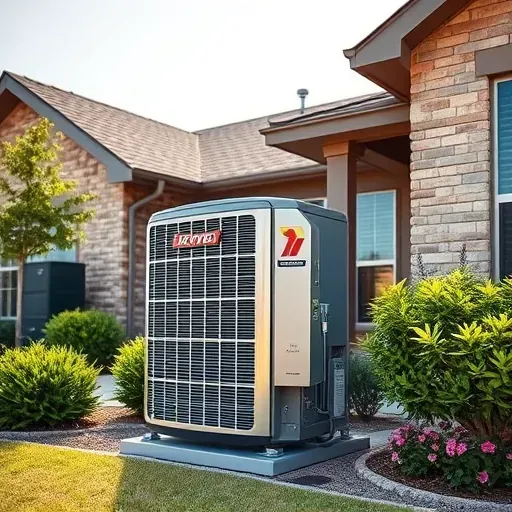 Completed HVAC installation in Justin TX, featuring a modern AC unit and manicured landscaping in bright sunlight.