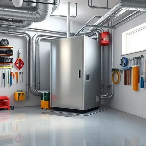 Modern HVAC installation in Northlake TX, showcasing sleek unit design, organized ductwork, and professional tools in a bright room.