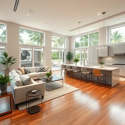 Spacious open-concept living area in Jupiter FL, showcasing modern design, natural light, and elegant furnishings.