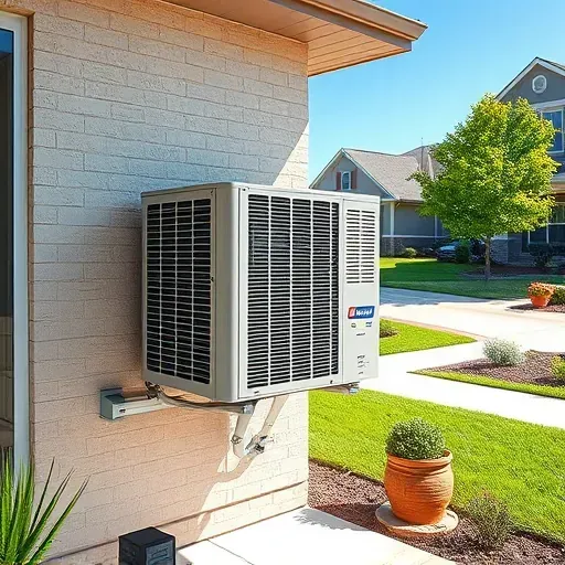 Freshly repaired outdoor air conditioning unit on a well-maintained home in Forest Hill Texas with neat landscaping and clear skies
