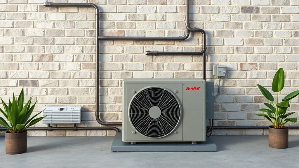 Social image showcasing HVAC services in Roanoke, TX, with a technician working on a central air conditioning unit.
