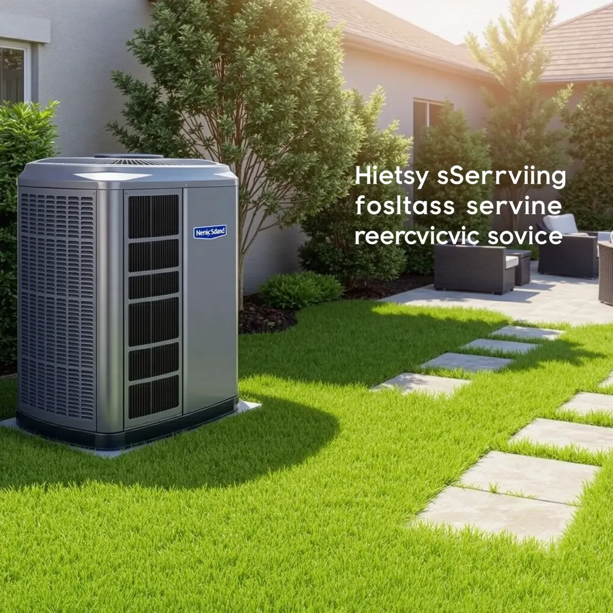 Serviced air conditioner installed on a modern home in North Richland Hills, TX, with neat landscaping and sunny blue sky.