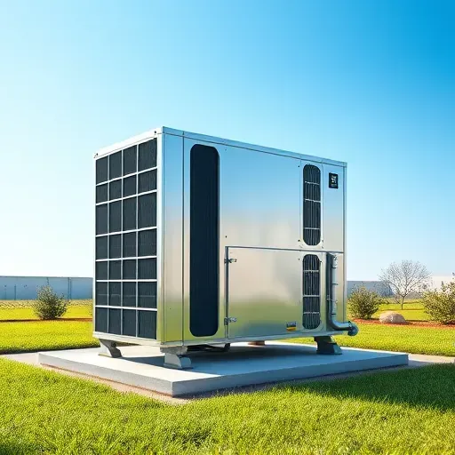 Installed HVAC system outdoors in White Settlement, TX, with sleek metallic surfaces, green lawn, and clear blue sky.