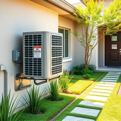 Serviced AC unit on exterior wall in a landscaped yard, highlighting professional installation in Horseshoe Bend, TX.
