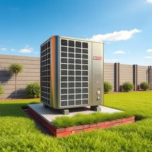 Serviced air conditioning unit on a clean brick slab in Edgecliff Village TX surrounded by lush grass and minimal landscaping under a clear blue sky
