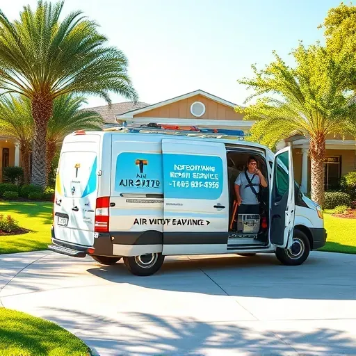 Professional AC repair service van parked outside a modern home in Corinth Texas with visible tools and branding