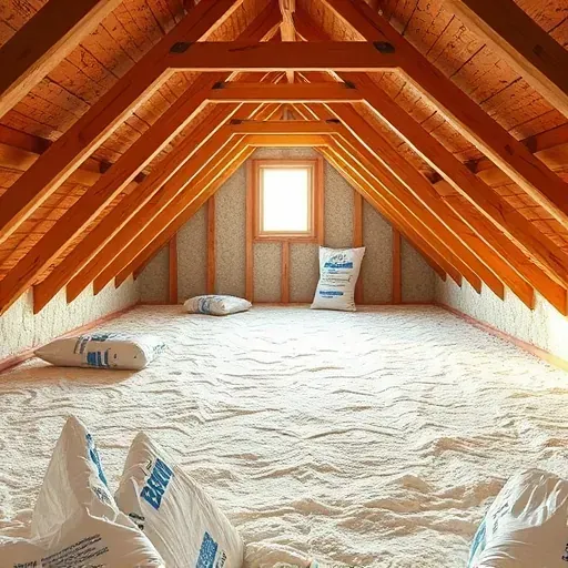 Well-insulated attic with wooden rafters, fiberglass batts, natural light, organized tools, and storage in Fort Worth TX
