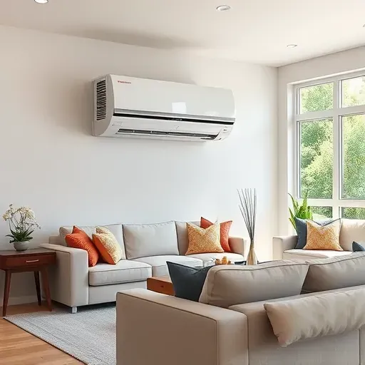 Freshly serviced high-quality indoor air conditioning unit installed in a modern Northlake TX home with a stylish living room and lush outdoor view