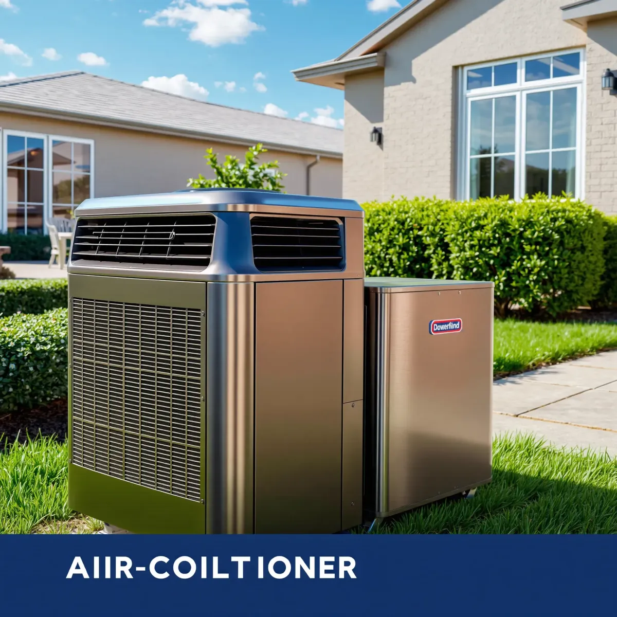 Modern outdoor HVAC unit in Benbrook, TX, with lush landscaping and a stylish residential home background.