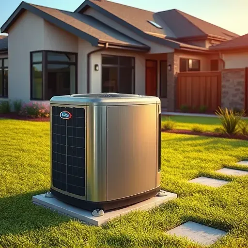 Freshly repaired air conditioning unit in a modern Fort Worth backyard with lush greenery and a sleek suburban home.