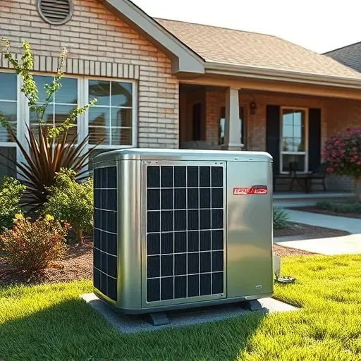 Freshly serviced outdoor air conditioning unit in Forest Hill Texas amid lush landscaping and a sunny suburban house