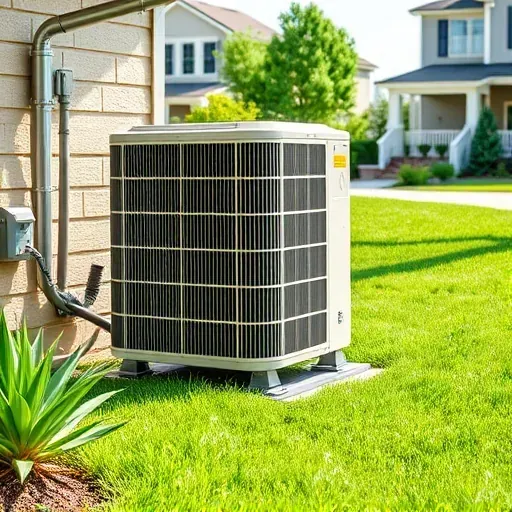 Modern residential air conditioning unit on a clean porch with lush landscaping and bright sky, emphasizing quality installation.