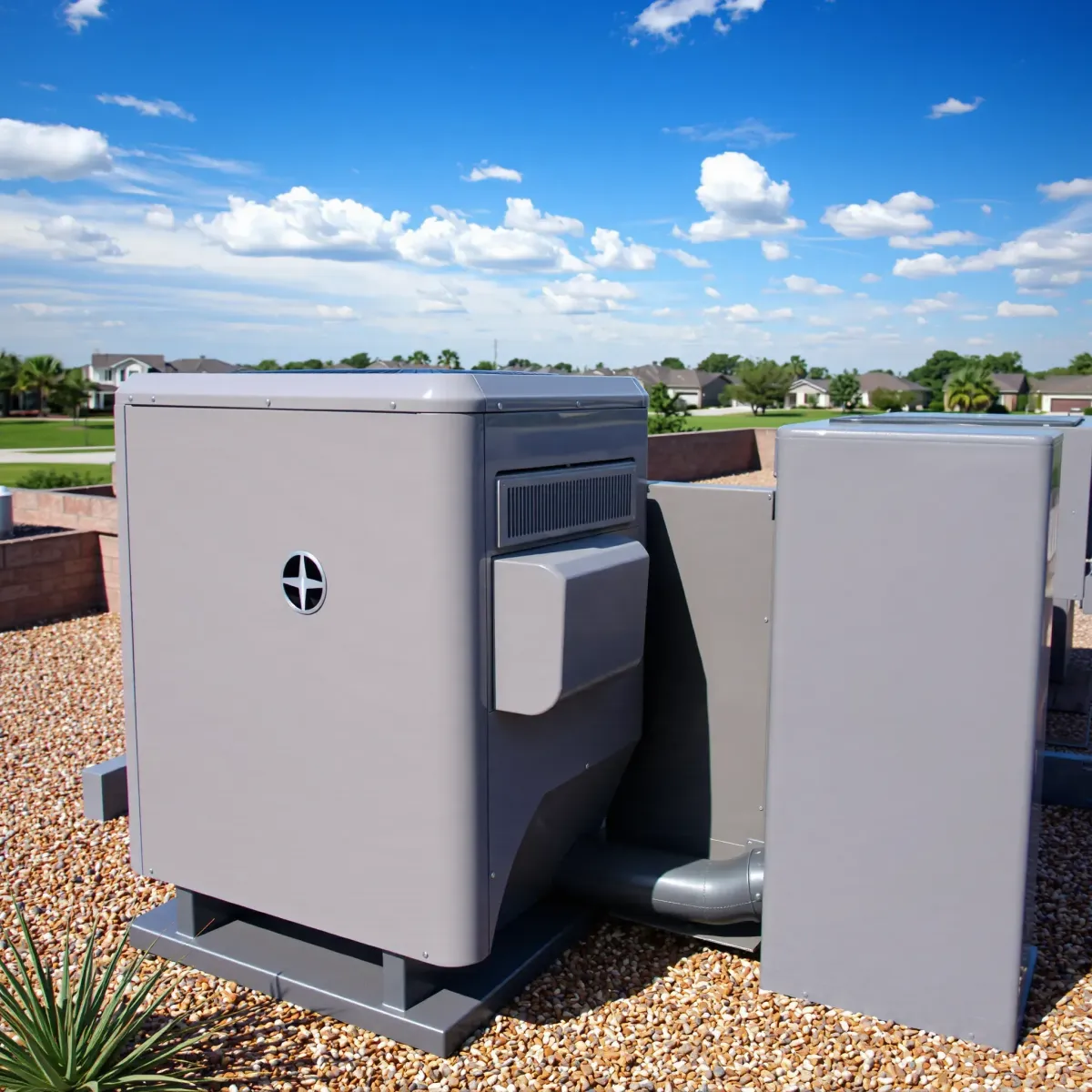 HVAC technician working on a system in Aledo, TX, providing professional heating and cooling services.