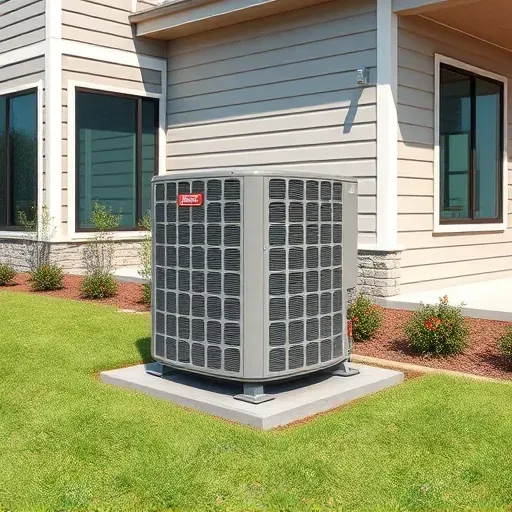 Freshly serviced outdoor air conditioning unit on a concrete pad beside a modern Texas home with landscaped yard and bright sunlight