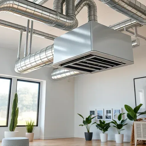HVAC system installation in Burleson TX showcasing modern ductwork and sleek air conditioning unit in a stylish indoor setting.