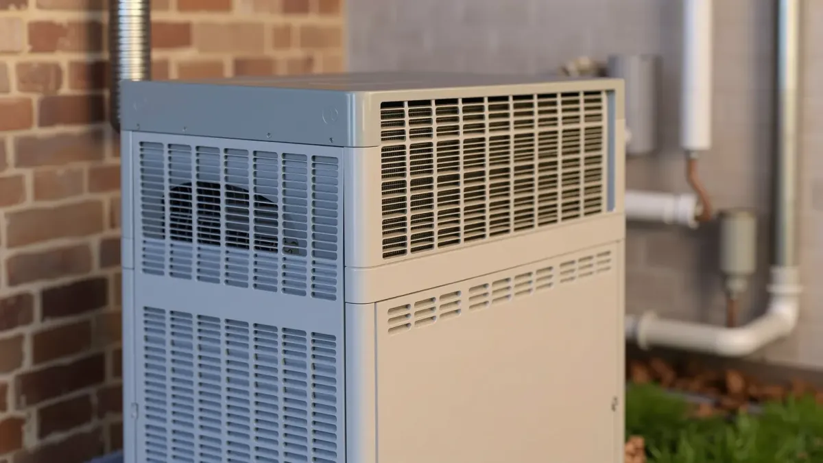 Social image showing HVAC services in Forest Hill, TX, with a technician installing a new air conditioning unit.