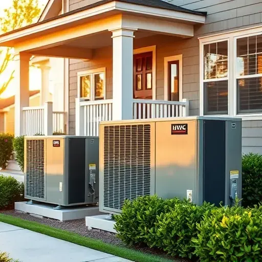 Completed HVAC installation in Haltom City TX featuring polished units, vibrant landscaping, and a modern home.