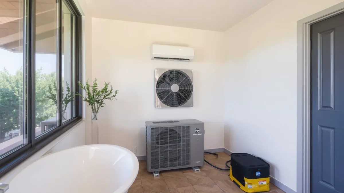 Freshly installed air conditioning unit on a house in Willow Park, TX, with a tidy yard, lush grass, and clear blue sky.