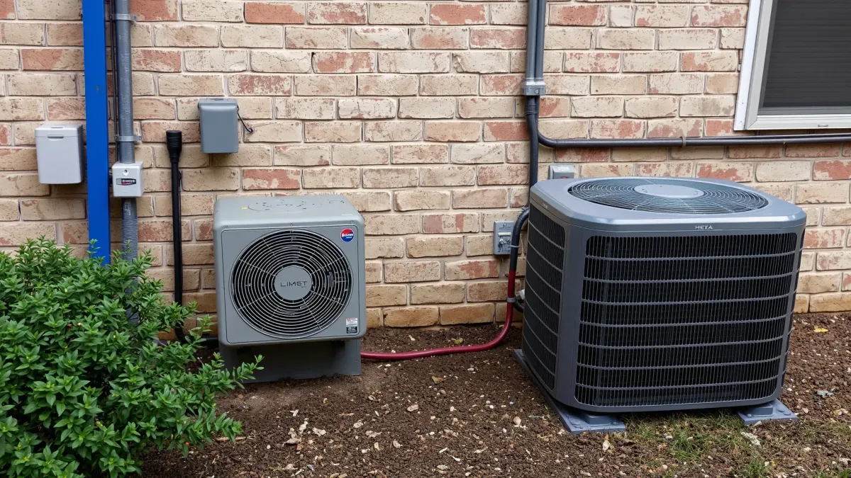 Outdoor residential A/C unit in Argyle, TX, surrounded by lush grass and a modern house, highlighting professional AC repair.